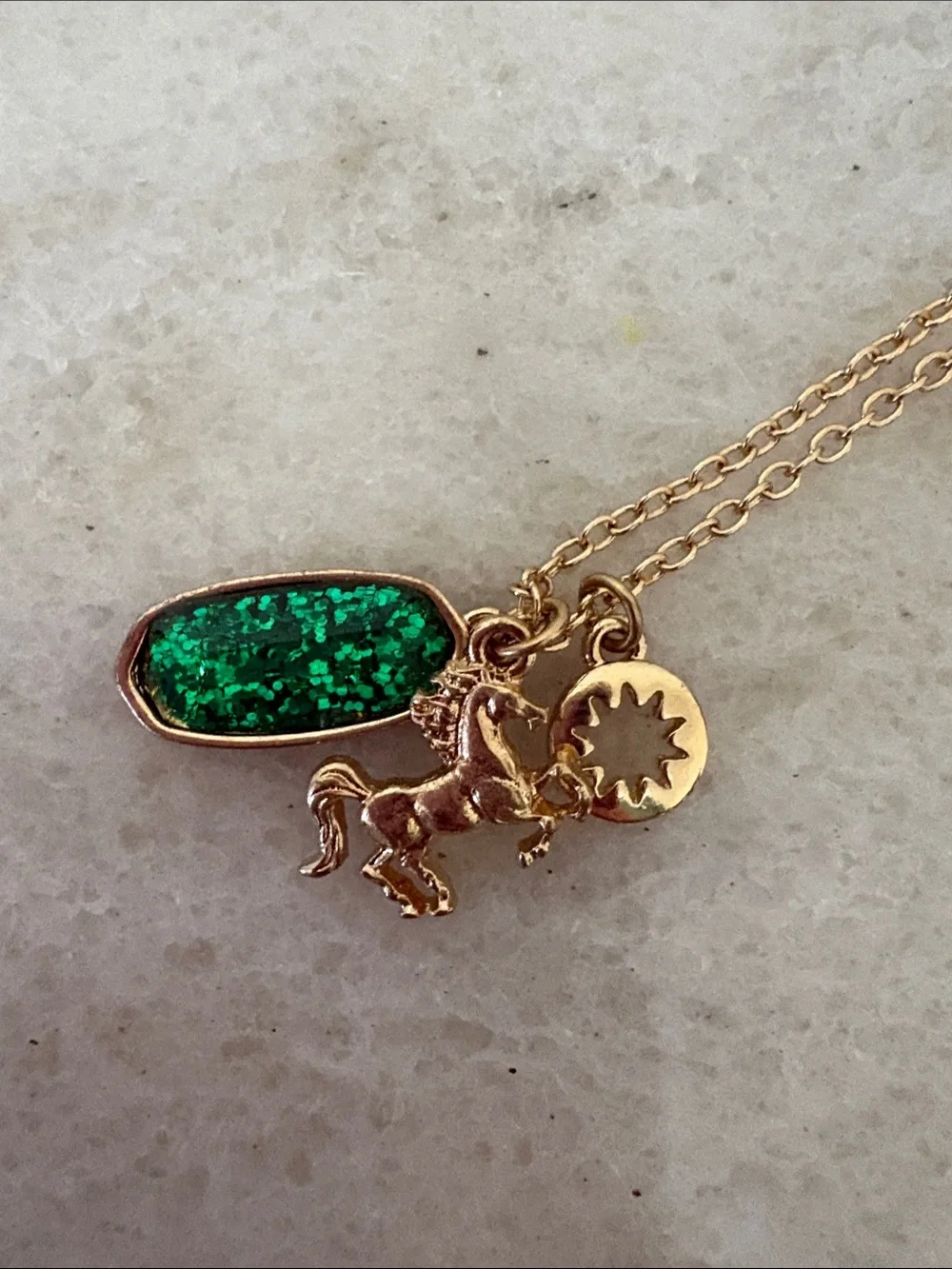 Justice Gold Chain Necklace with Green Charm